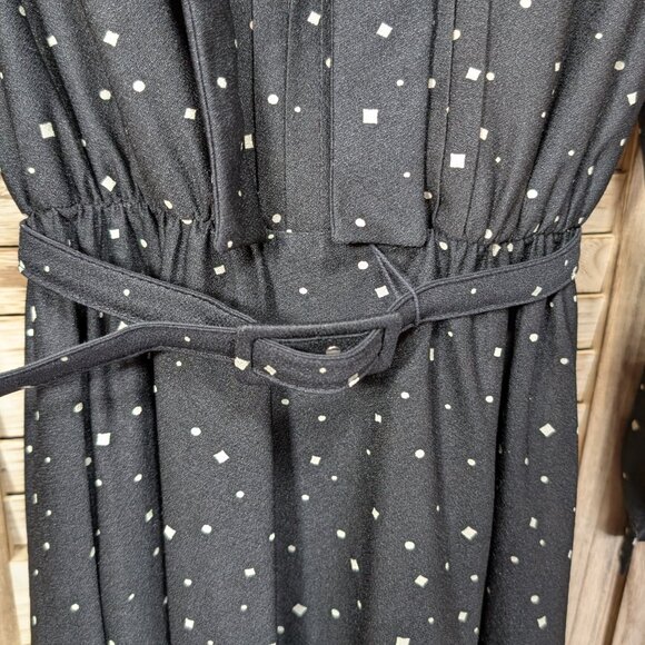 VINTAGE Strait Lane Black Polka Dot Midi Dress with Belt Size 12 - Picture 3 of 14
